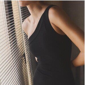 ZARA Asymmetric Midi Dress – Black – Size M – New With Tags NWT 🖤